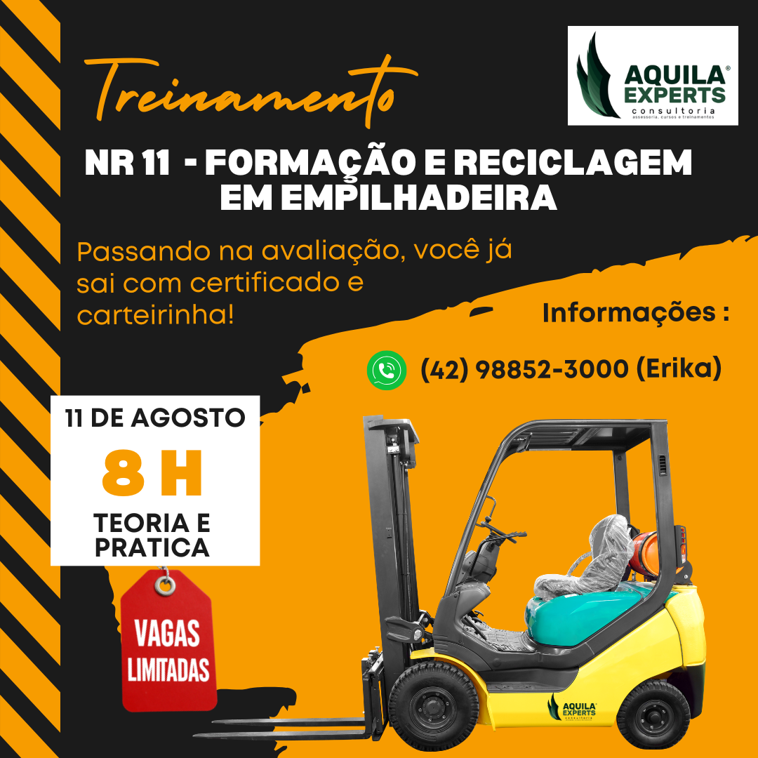 TREINAMENTO DE FORMAÇÃO E/OU REFCICLAGEM DE EMPILHADEIRA NR 11